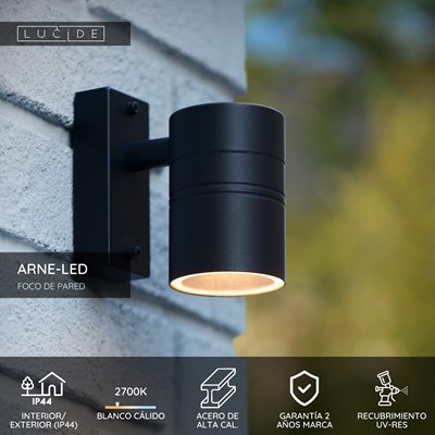 Lucide ARNE-LED - Foco de pared / Lámpara de pared Dentro/Fuera - Ø 6,3 cm - LED - GU10 - 1x5W 2700K - IP44 - Negro
